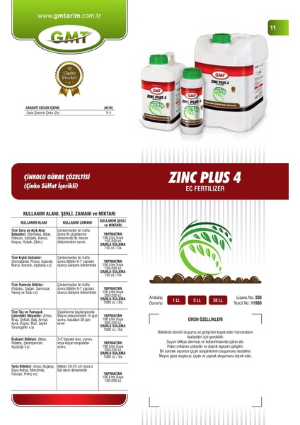 Zinc Plus 4 5 Lt ( Çinkolu Gübre Çözeltisi )