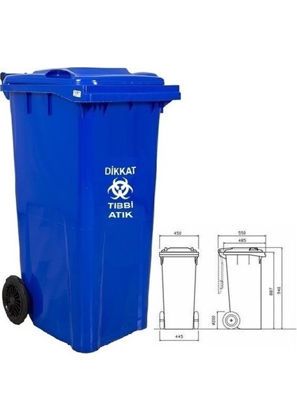 Plastik Tıbbi Atık Çöp Konteyneri 120 Litre Konteyner - A+ Isıya Karşı Dayanıklı Malzeme - Mavi
