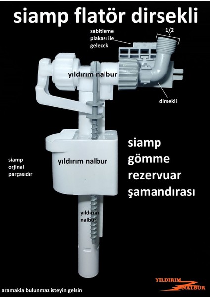 Gömme Rezervuar Dirsekli Flatörü Yarım Parmak Şamandıra İç Takım