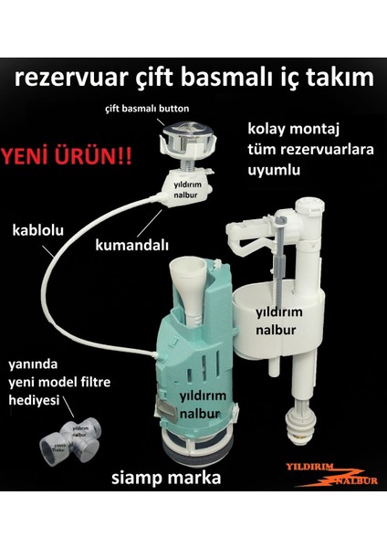 Klozet Rezervuar Çift Basmalı İç Takım Yeni Tasarım Filtre