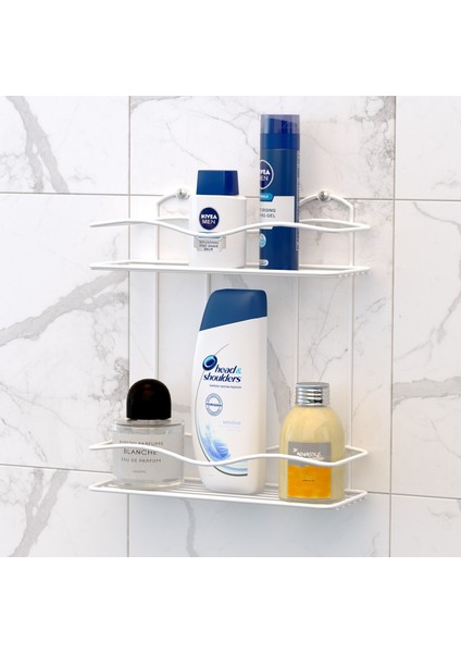 2 Katlı Banyo Rafı Beyaz Bk012