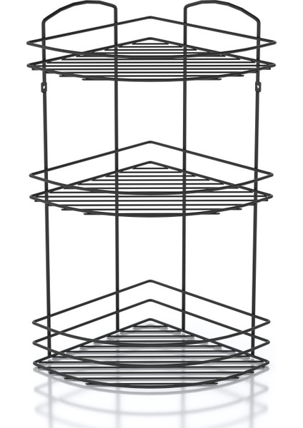 3 Katlı Banyo Duş Köşe Rafı Siyah Bk033
