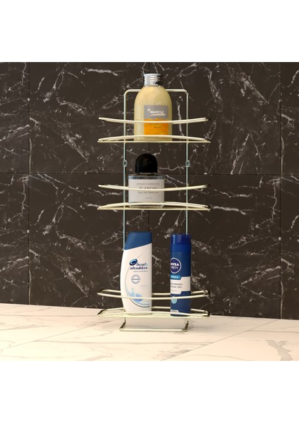 3 Katlı Banyo Duş Rafı Altın Bk006