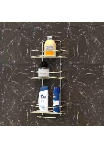 3 Katlı Banyo Duş Rafı Altın Bk006