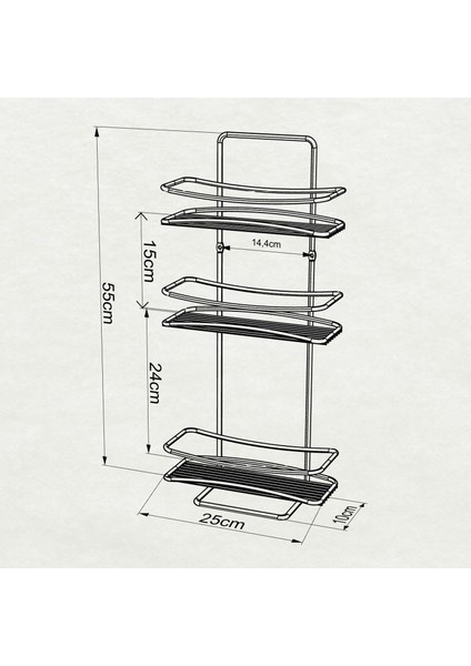 3 Katlı Banyo Duş Rafı Altın Bk006
