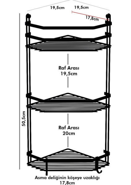 3 Katlı Banyo Köşe Rafı Krom Es076H