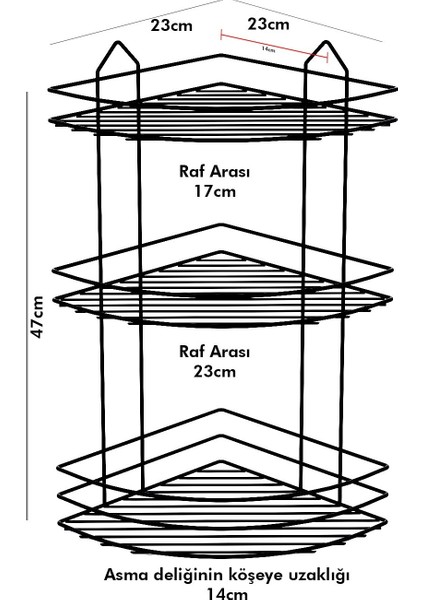 3 Katlı Banyo Köşe Rafı Siyah Bk003