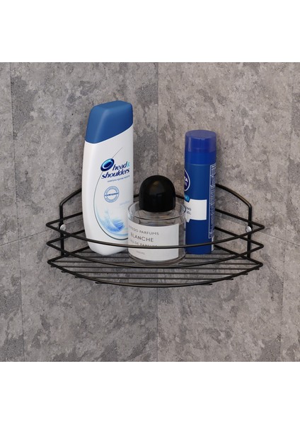 Tek Katlı Banyo Duş Köşe Rafı Siyah Bk031