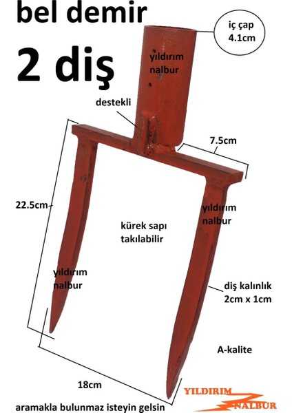 Bel Çapa Belleme Bel Küreği Bahçe Belleme 2Diş Tarla Belleme