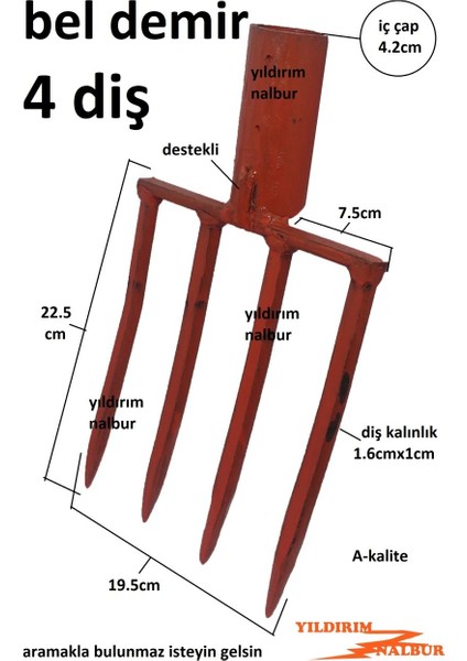 Bel Çapa Belleme Bel Küreği Bahçe Belleme 4 Diş Kuvetli Çapa