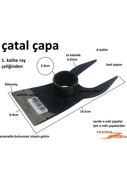 Çatal Çapa Eskilerden 1.Kalite Ray Çelik Bahçe Çapası Tarla Çapası Domates Çapası Çelik