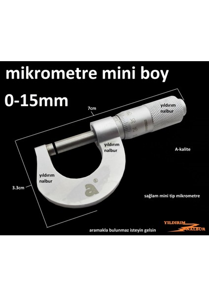 Mikrometre 0-15 Mini Boy Hassas Ölçüm Aleti Kumpas Hobi Cep Tip