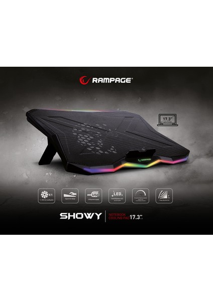 AD-RC8 SHOWY Siyah 180mm Fan 15-17 RGB Işıklı Notebook Soğutucu Stand