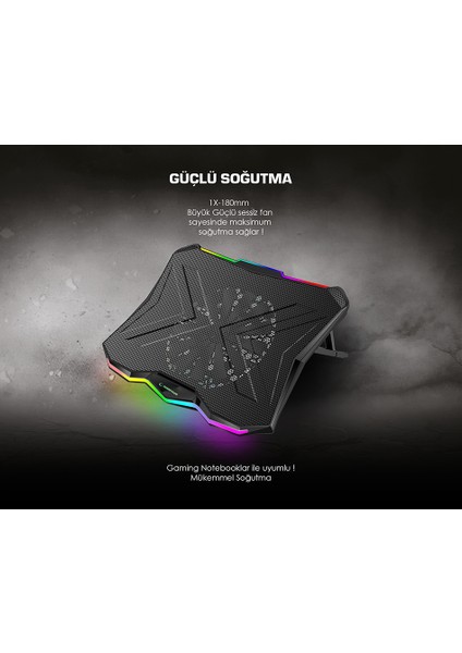 AD-RC8 SHOWY Siyah 180mm Fan 15-17 RGB Işıklı Notebook Soğutucu Stand