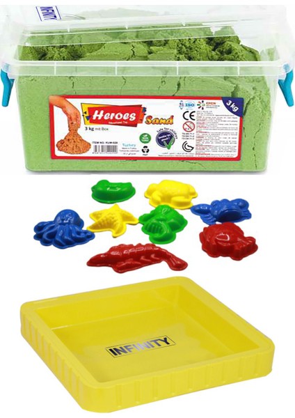 Kinetik Kum + Büyük Kum Havuzu ve Deniz Canlıları Kum Kalıpları Seti 3000 gr