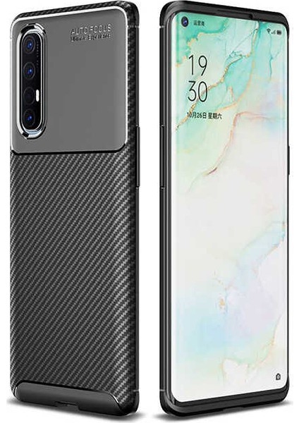 Oppo Reno 3 Pro 5g Kılıf Karbon Desenli Lux Negro Silikon Siyah + Tam Kaplayan Süper Pet Ekran Koruyucu