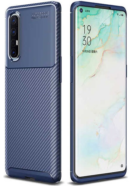 Oppo Reno 3 Pro 5g Kılıf Karbon Desenli Lux Negro Silikon Lacivert + Tam Kaplayan Süper Pet Ekran Koruyucu