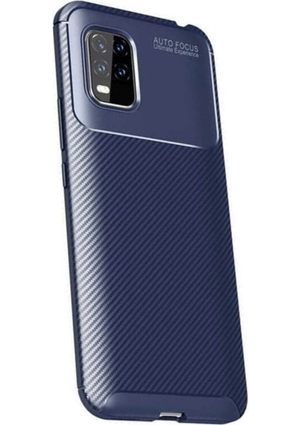 Xiaomi Mi 10 Lite Kılıf Karbon Desenli Lux Negro Silikon Lacivert + Tam Kaplayan 5D Cam Ekran Koruyucu