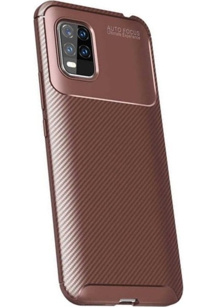 Xiaomi Mi 10 Lite Kılıf Karbon Desenli Lux Negro Silikon Kahverengi + Nano Ekran Koruyucu