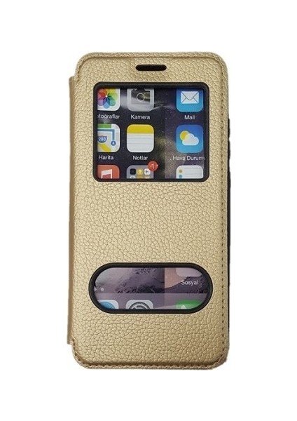 Samsung Galaxy S20 Plus Kılıf Kapaklı Pencereli Elit Kılıf Gold