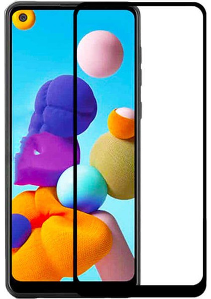 Samsung Galaxy A21 Tam Kaplayan Tempered Cam Ekran Koruyucu