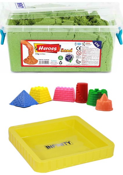 Kinetik Kum Yeşil + Büyük Kum Havuzu ve Kale Kum Kalıpları Seti