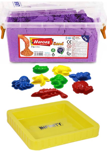 Kinetik Kum Mor + Büyük Kum Havuzu ve Deniz Canlıları Kum Kalıpları Seti