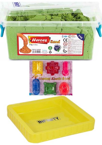 Kinetik Kum Yeşil + Büyük Kum Havuzu ve Tarihi Yapı Kum Kalıpları Seti