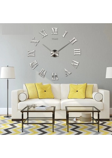 Aynalı Büyük Boy 3D Roma Rakamlı Duvar Saati