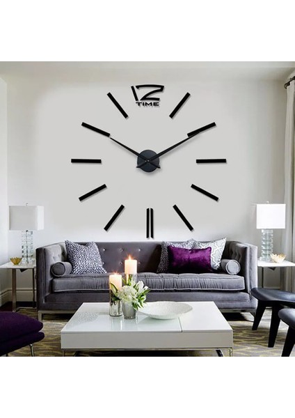 Siyah Büyük Boy 3D Duvar Saati