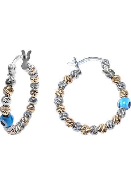 Dorika Model Nazar Boncuklu Bayan Gümüş Küpe