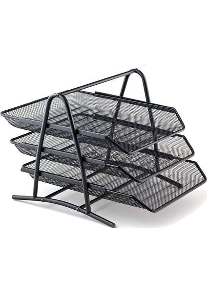 K2003-2 3 Lü Raylı Siyah Metal Evrak Rafı