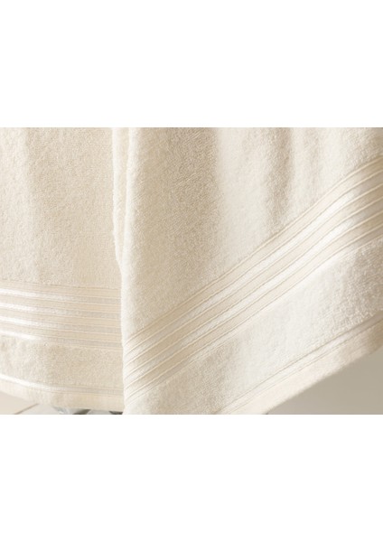 Romantic Stripe Floşlu Banyo Havlusu Takımı 50 x 85CM + 70 x 150CM Ekru