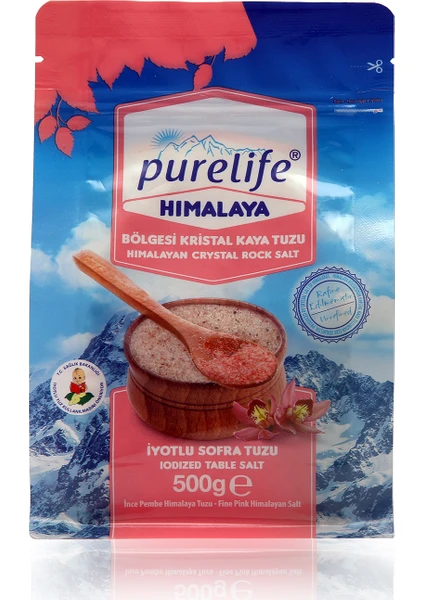 Pure Life Himalaya Tuzu - İnce İyotlu Kristal Kaya Tuzu Pembe 500g