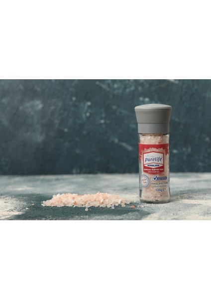 Pure Life Himalaya Tuzu - Granül Kristal Kaya Tuzu Pembe - Cam Şişe Seramik Değirmenli 120g