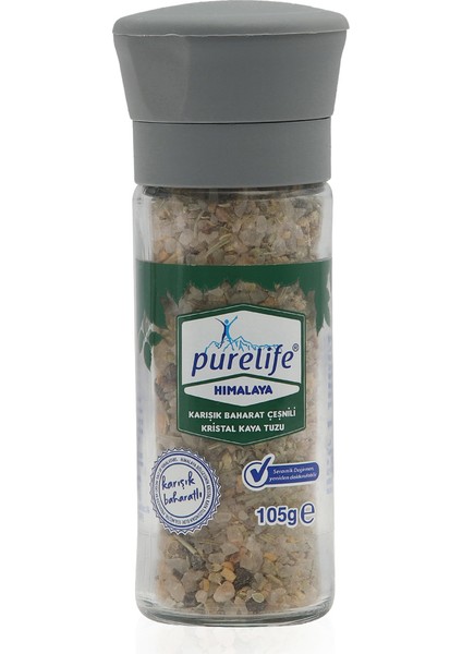 Pure Life Himalaya Tuzu - Baharatlı Kristal Kaya Tuzu Çeşni - Cam Şişe Seramik Değirmenli 105g