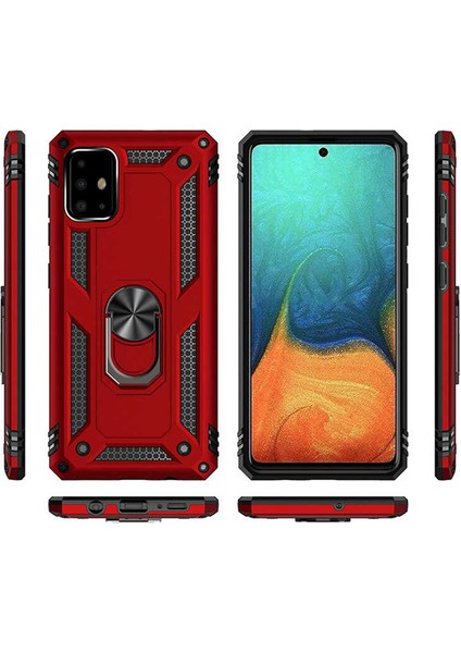 Case 4U Samsung Galaxy A71 Uyumlu Kılıf Çift Katmanlı Yüzüklü Manyetik Vega Kapak Lacivert