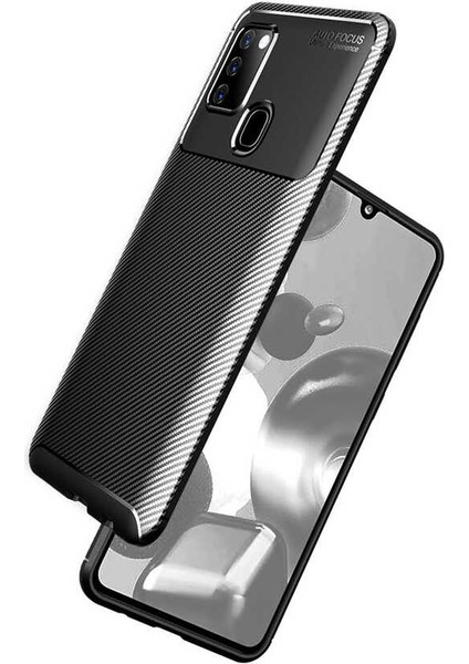 Case 4U A21S Uyumlu Kılıf Rugged Armor Karbon Desenli Lüx Negro Silikon Arka Kapak Lacivert