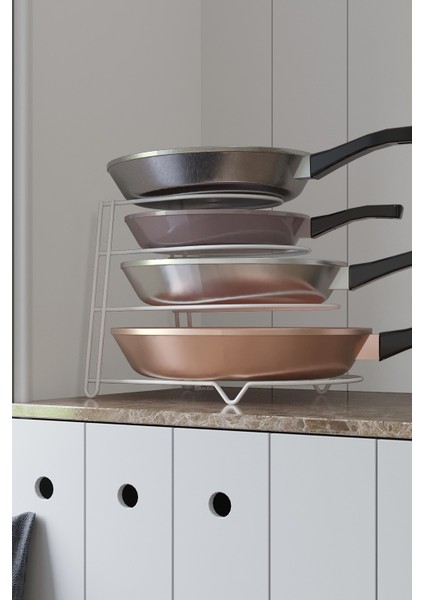4 Katlı Metal Organizer Tava Rafı Beyaz KB086 modelleri