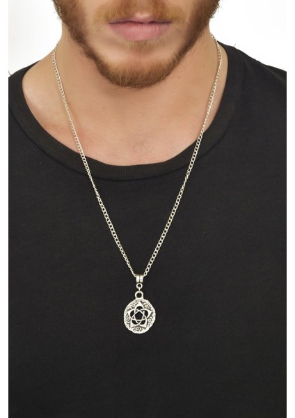 Erkek Antik Gümüş Kaplama Tanrıça Pentacle Kolye