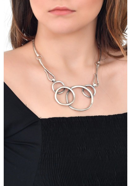 Kadın Antik Gümüş Kaplama Bohem Kolye