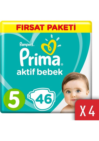 Aktif Bebek Bezi 5 Beden 11-16 kg 184'lü Junior Fırsat Paketi