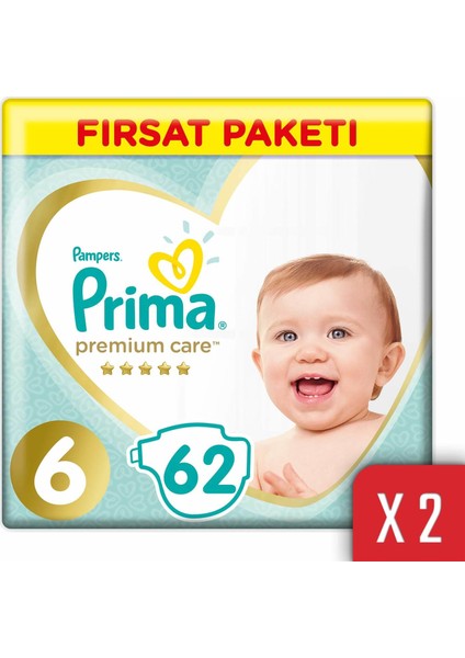 Premium Care Bebek Bezi 6 Beden 13-18 kg 124'lü Ekstra Large Fırsat Paketi
