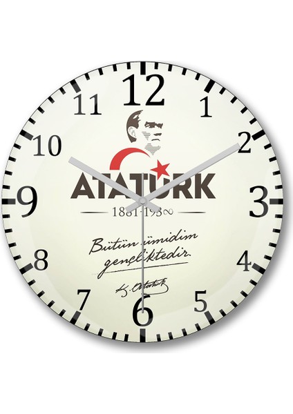 Atatürk Duvar Saati Bombeli Gerçek Cam