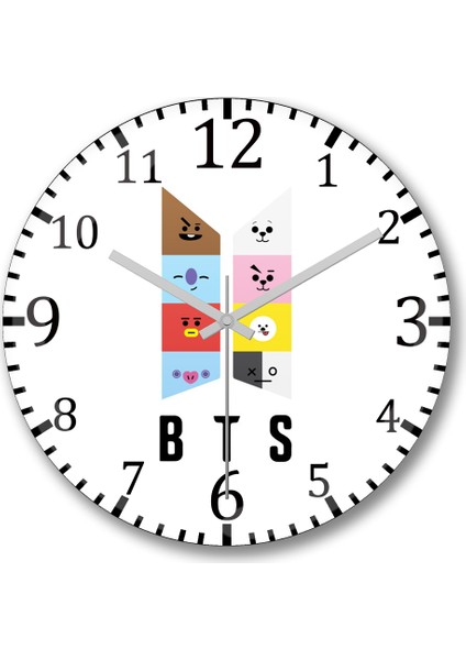Bts BT21 Karakterleri Duvar Saati Bombeli Gerçek Cam