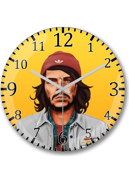Hıpster Che Guevara Duvar Saati Bombeli Gerçek Cam