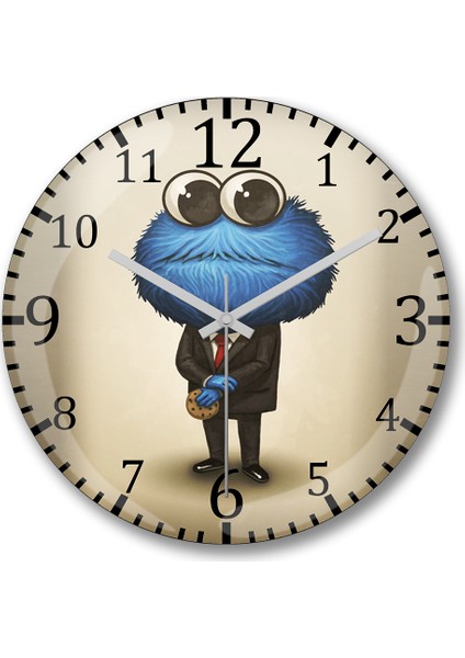 Kurabiye Canavarı Duvar Saati Bombeli Gerçek Cam