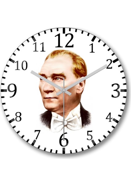 Mustafa Kemal Atatürk Duvar Saati Bombeli Gerçek Cam