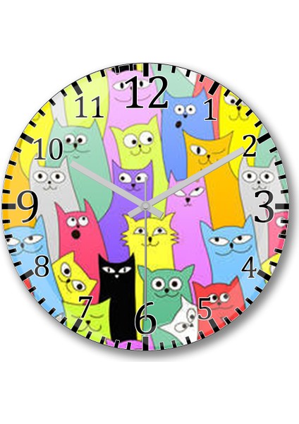 Sevimli Kediler Cats Duvar Saati Bombeli Gerçek Cam