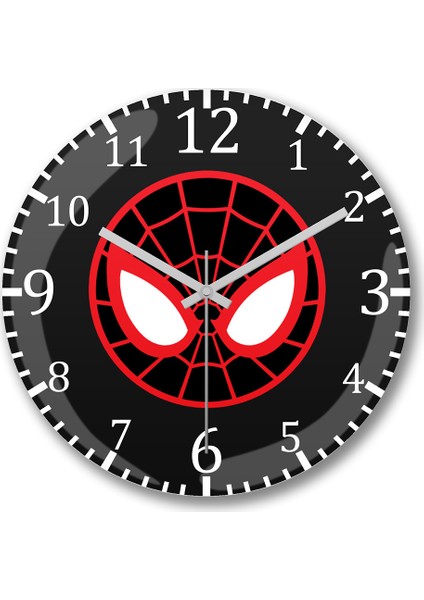 Spider Man Spider Face Duvar Saati Bombeli Gerçek Cam
